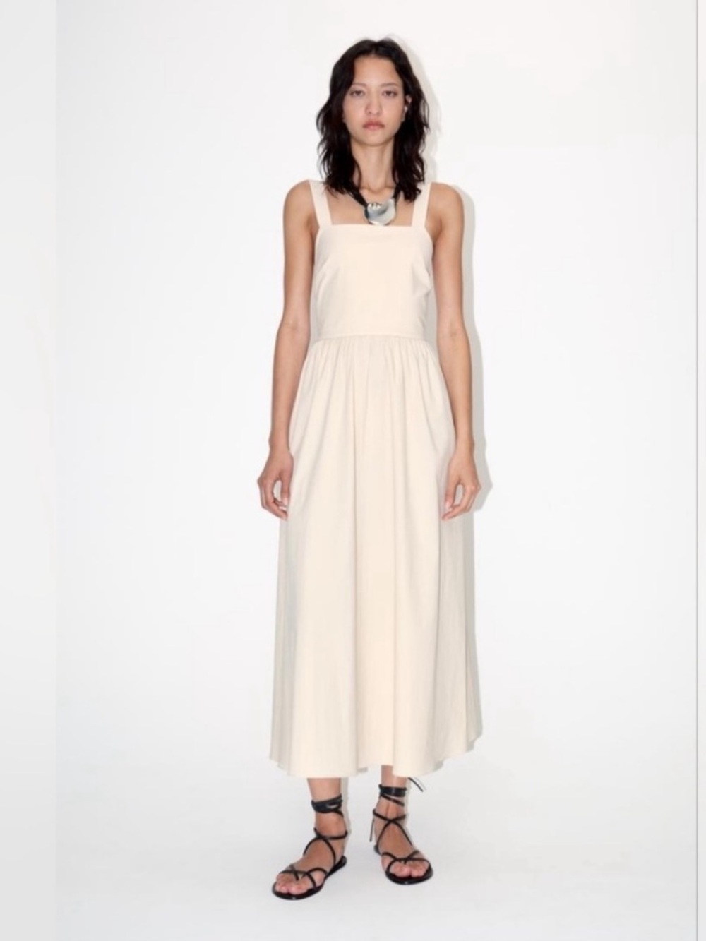 Zara Cream Square-Neck Midi Dress